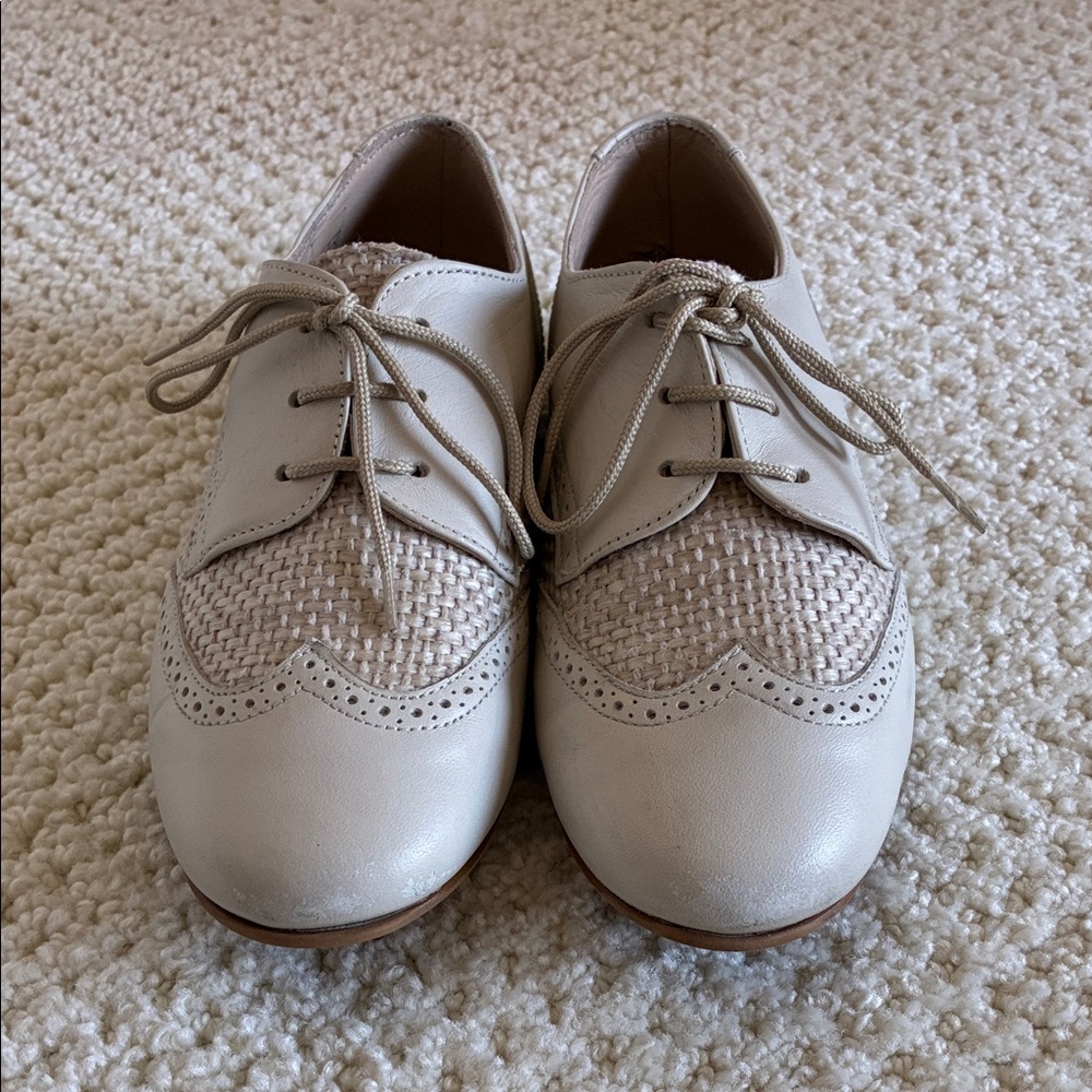 Elegant Cream Lace-Up Kids Shoes